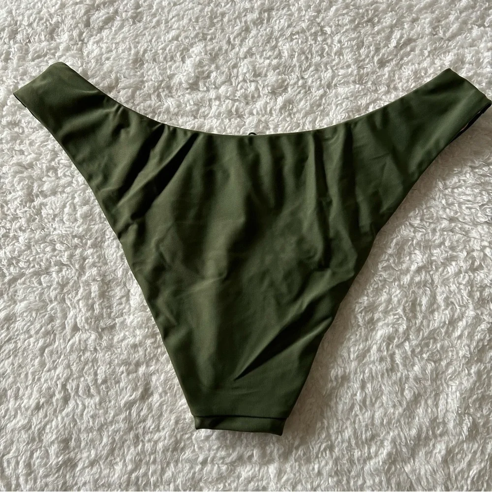 J. Crew Curved Waist Cheeky Bikini Bottom Safari Green Size Medium NWT